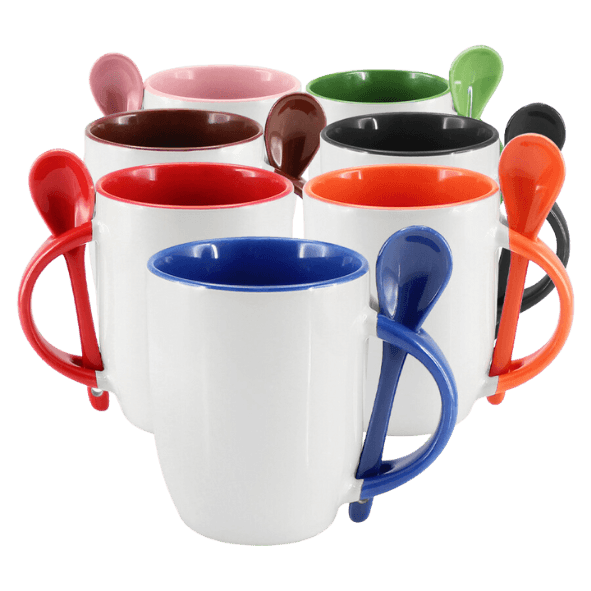 Tazón Cerámico Blanco, interior y cuchara de color